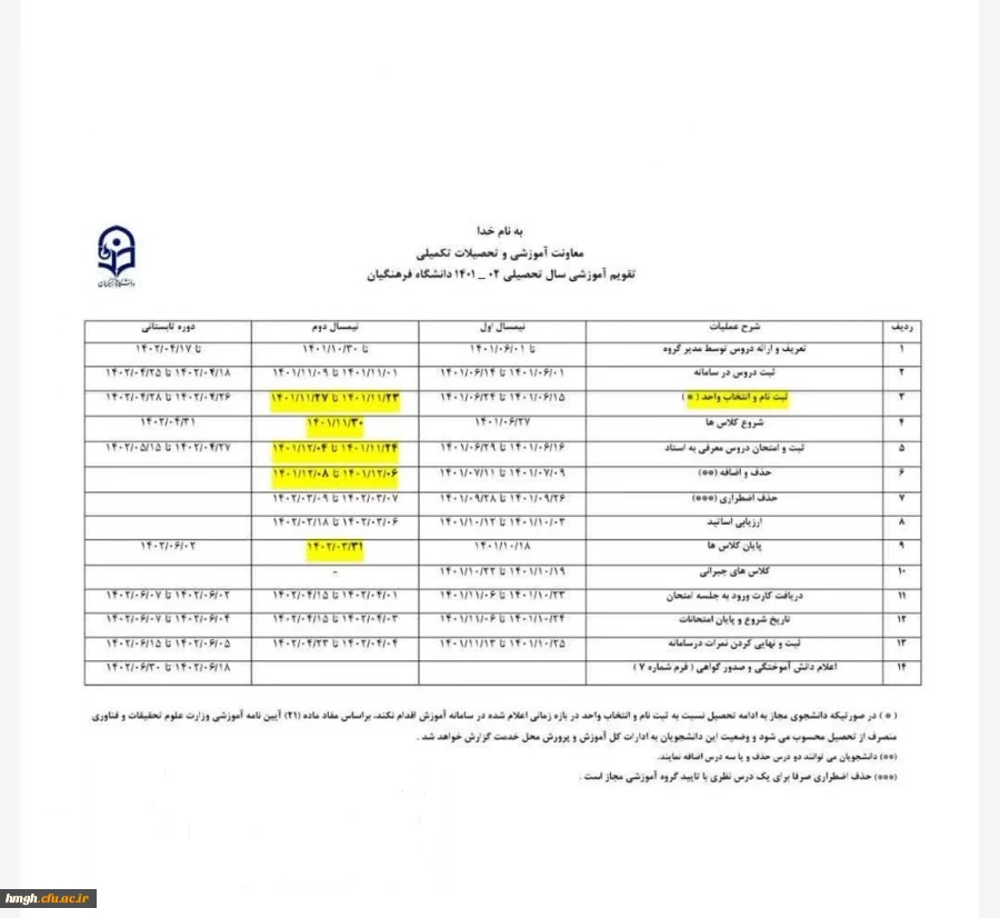 معاونت آموزشی و تحصیلات تکمیلی اعلام کرد:

تقویم آموزشی نیمسال دوم سال جاری 2